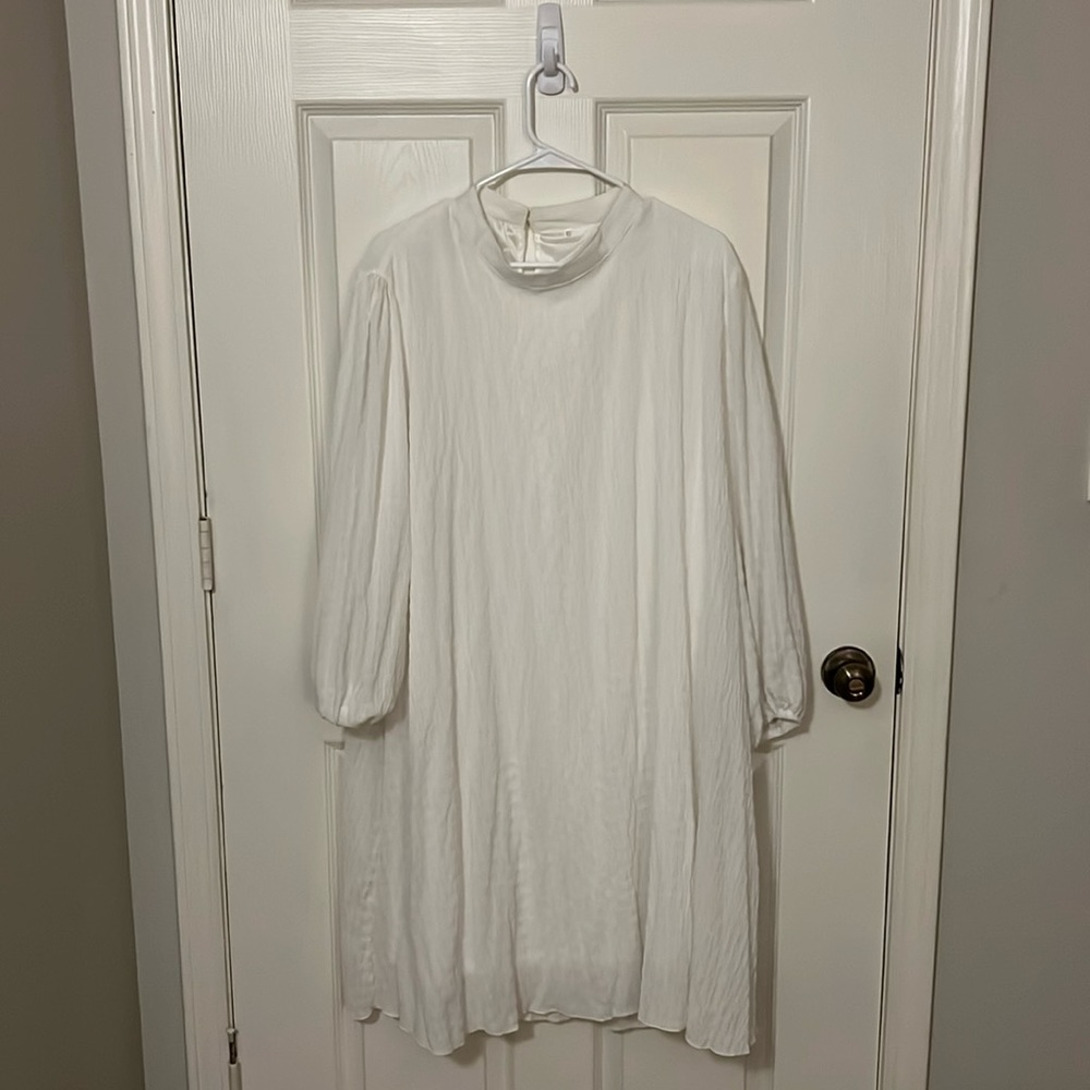 White Long Sleeved Midi Dress